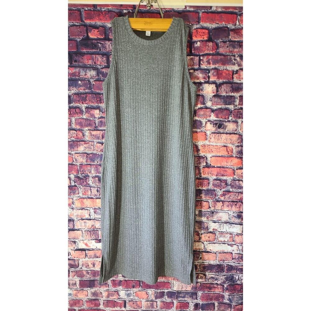 NINE WEST Gray Heather L Stretch Ribbed Sleeveless Dress 90's 80's Y2K vibe
